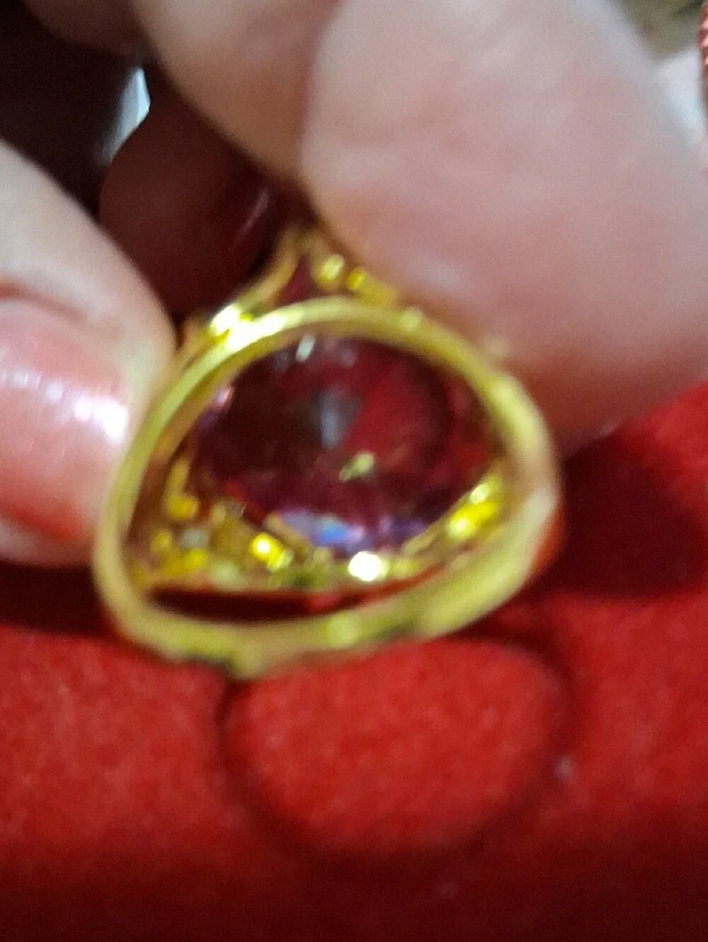 Statement Gold-Plated Ring with Pink to Purple Faceted Stone